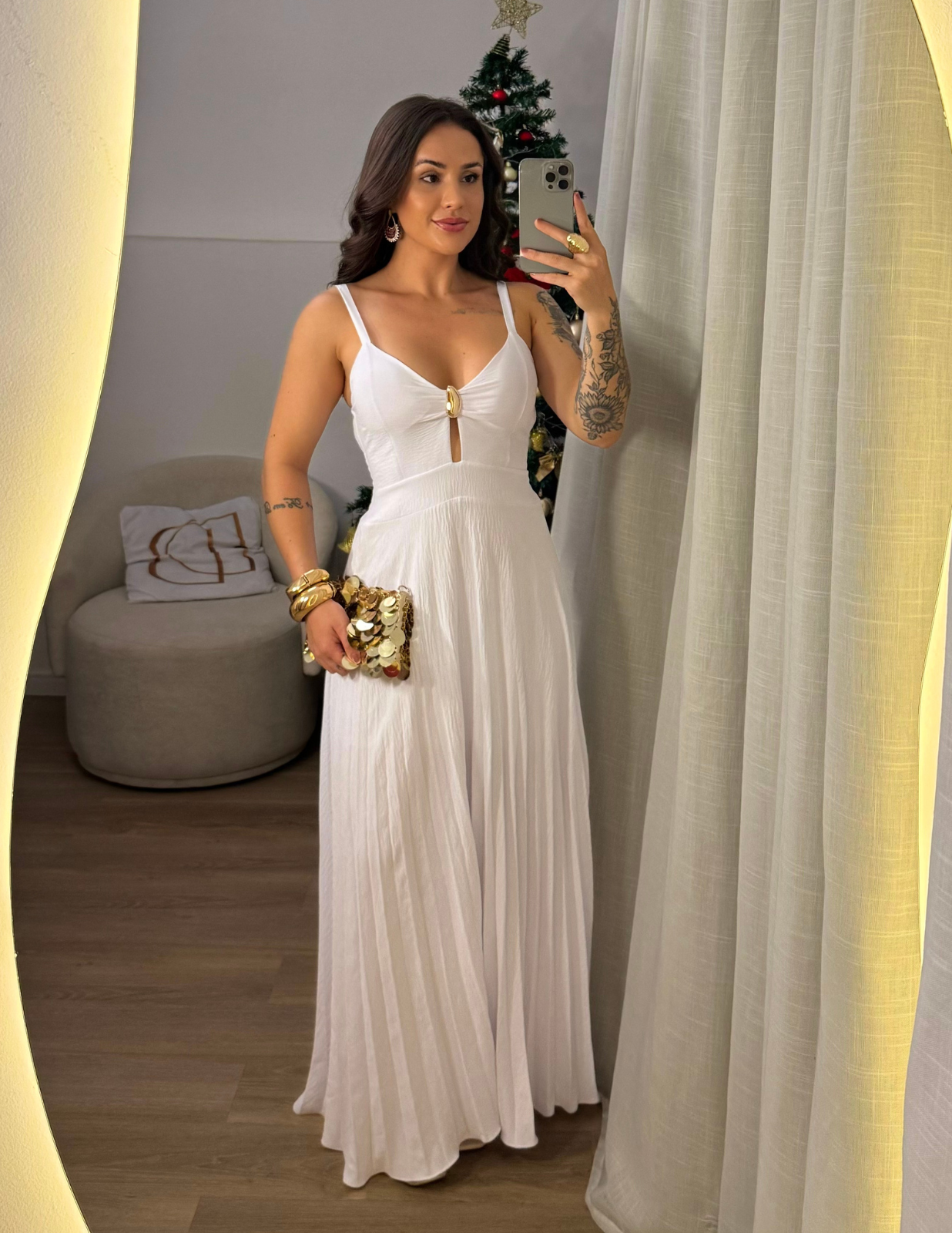 Vestido longo plissado